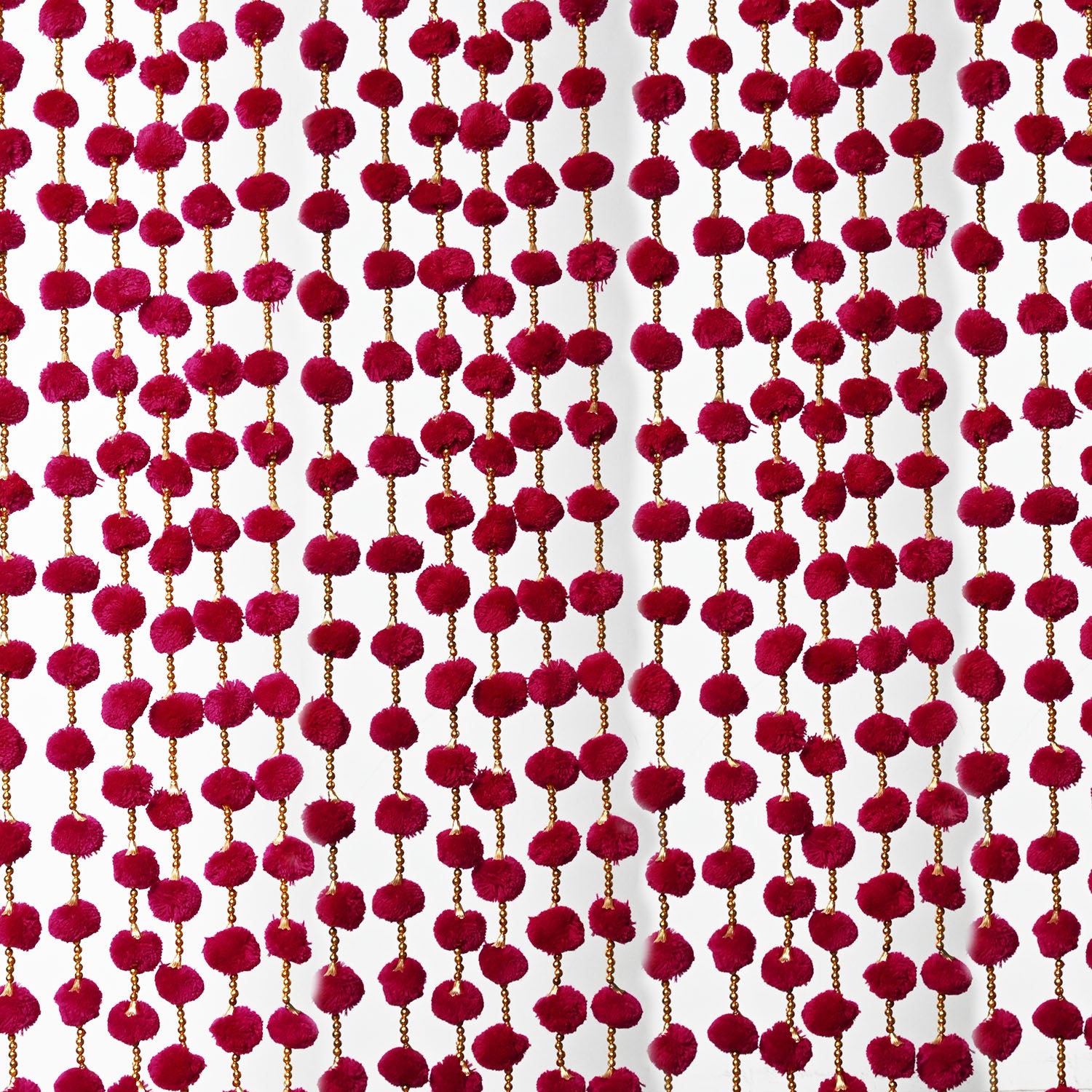 12 Pcs Artificial Maroon Handmade 6 Feet Pom Pom Wedding Garland For Maiyun, Vivah, Nikkah, Shadi, Haldi Sangeet Mehndi Decoration - Riwaaz