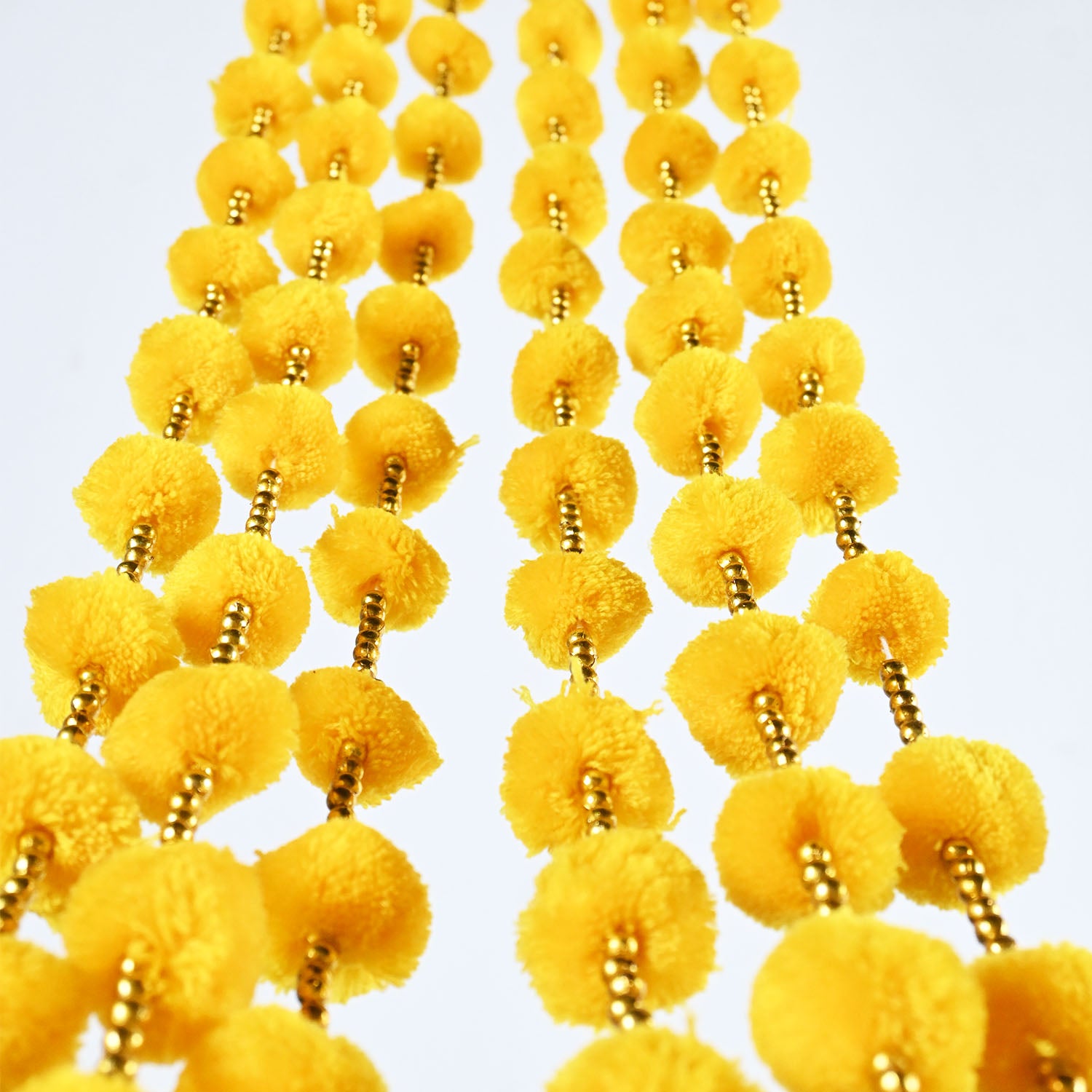 12 Pcs Artificial Yellow Color Handmade 6 Feet Pom Pom Wedding Garland For Maiyun, Vivah, Nikkah, Shadi, Haldi Sangeet Mehndi Decoration - Riwaaz