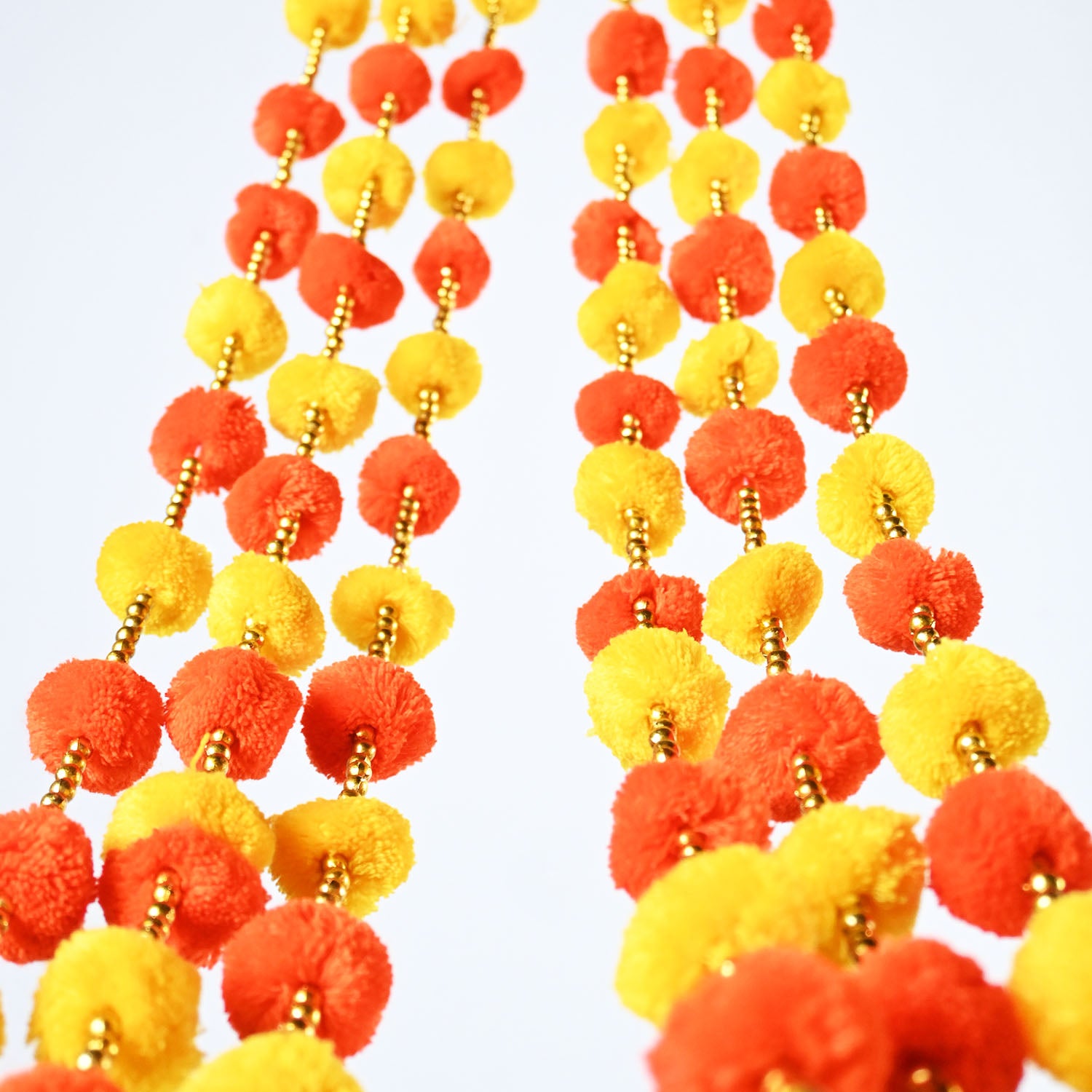 12 Pcs Artificial Yellow and Orange Multi Color Handmade 6 Feet Pom Pom Wedding Garland For Maiyun, Vivah, Nikkah, Shadi, Haldi Sangeet Mehndi Decoration - Riwaaz