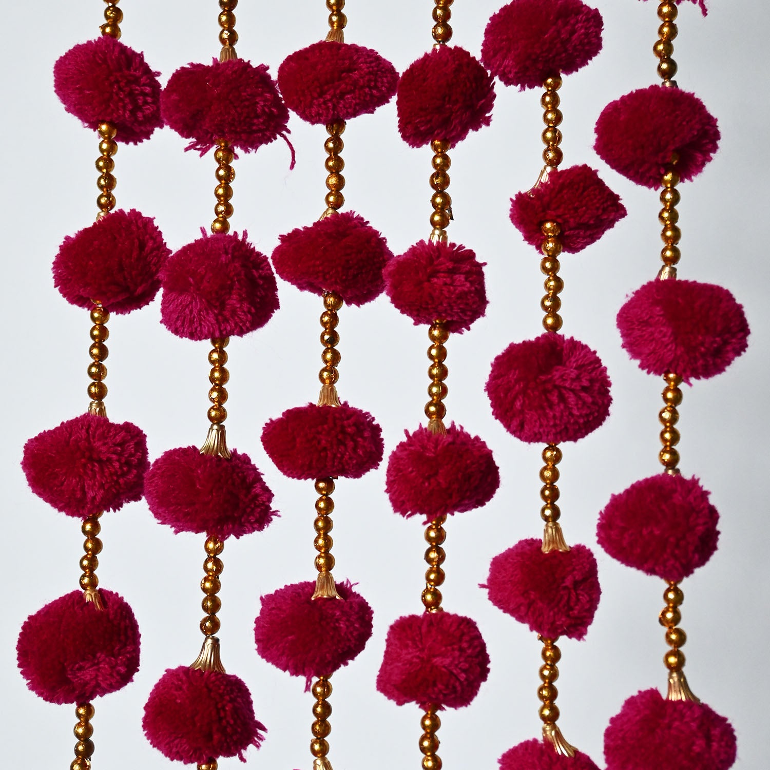 12 Pcs Artificial Maroon Handmade 6 Feet Pom Pom Wedding Garland For Maiyun, Vivah, Nikkah, Shadi, Haldi Sangeet Mehndi Decoration - Riwaaz