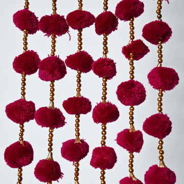 12 Pcs Artificial Maroon Handmade 6 Feet Pom Pom Wedding Garland For Maiyun, Vivah, Nikkah, Shadi, Haldi Sangeet Mehndi Decoration - Riwaaz