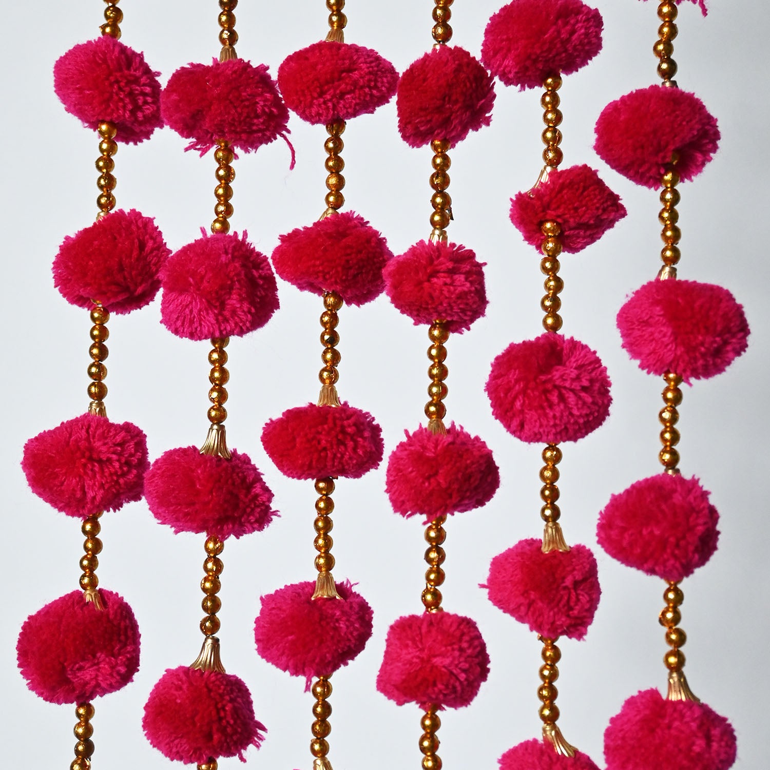 12 Pcs Artificial Red Color Handmade 6 Feet Pom Pom Wedding Garland For Maiyun, Vivah, Nikkah, Shadi, Haldi Sangeet Mehndi Decoration - Riwaaz