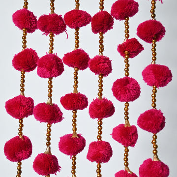 12 Pcs Artificial Red Color Handmade 6 Feet Pom Pom Wedding Garland For Maiyun, Vivah, Nikkah, Shadi, Haldi Sangeet Mehndi Decoration - Riwaaz