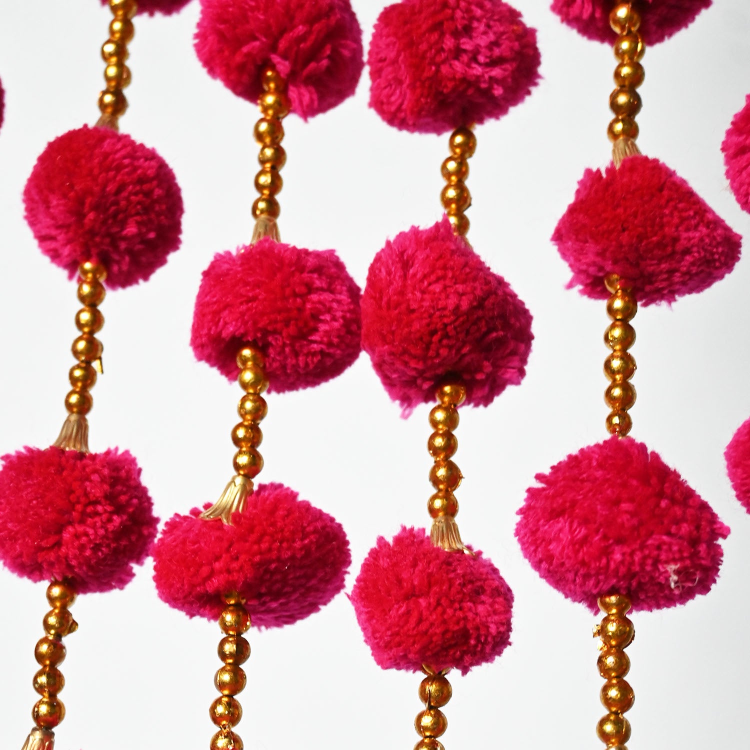 12 Pcs Artificial Red Color Handmade 6 Feet Pom Pom Wedding Garland For Maiyun, Vivah, Nikkah, Shadi, Haldi Sangeet Mehndi Decoration - Riwaaz