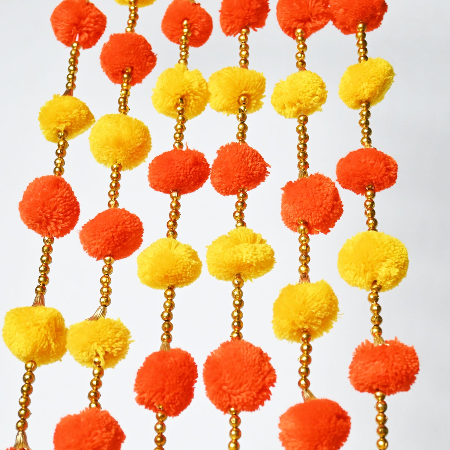 12 Pcs Artificial Yellow and Orange Multi Color Handmade 6 Feet Pom Pom Wedding Garland For Maiyun, Vivah, Nikkah, Shadi, Haldi Sangeet Mehndi Decoration - Riwaaz