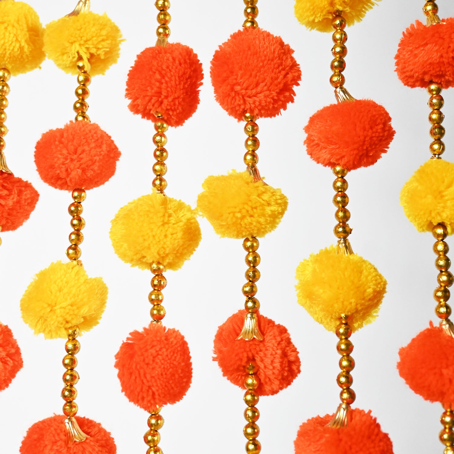 12 Pcs Artificial Yellow and Orange Multi Color Handmade 6 Feet Pom Pom Wedding Garland For Maiyun, Vivah, Nikkah, Shadi, Haldi Sangeet Mehndi Decoration - Riwaaz