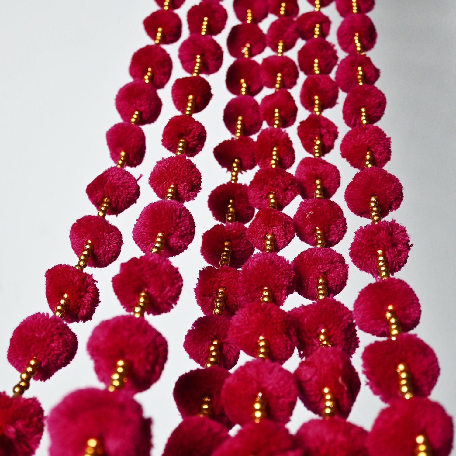 12 Pcs Artificial Maroon Handmade 6 Feet Pom Pom Wedding Garland For Maiyun, Vivah, Nikkah, Shadi, Haldi Sangeet Mehndi Decoration - Riwaaz