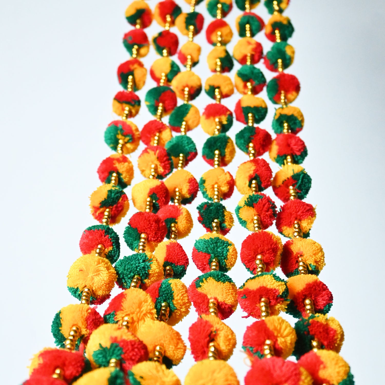 12 Pcs Artificial Multi Color Handmade 6 Feet Pom Pom Wedding Garland For Maiyun, Vivah, Nikkah, Shadi, Haldi Sangeet Mehndi Decoration - Riwaaz