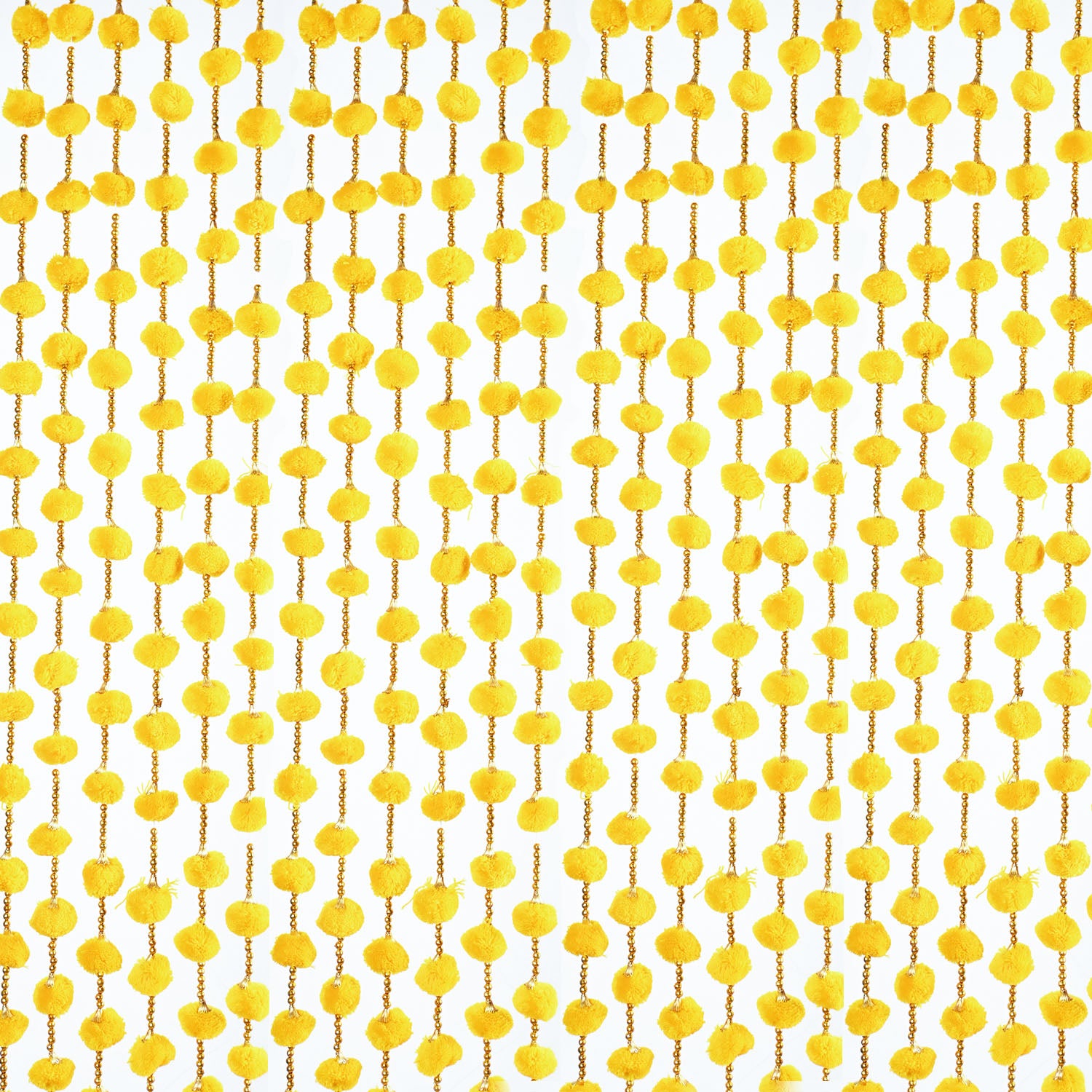 12 Pcs Artificial Yellow Color Handmade 6 Feet Pom Pom Wedding Garland For Maiyun, Vivah, Nikkah, Shadi, Haldi Sangeet Mehndi Decoration - Riwaaz