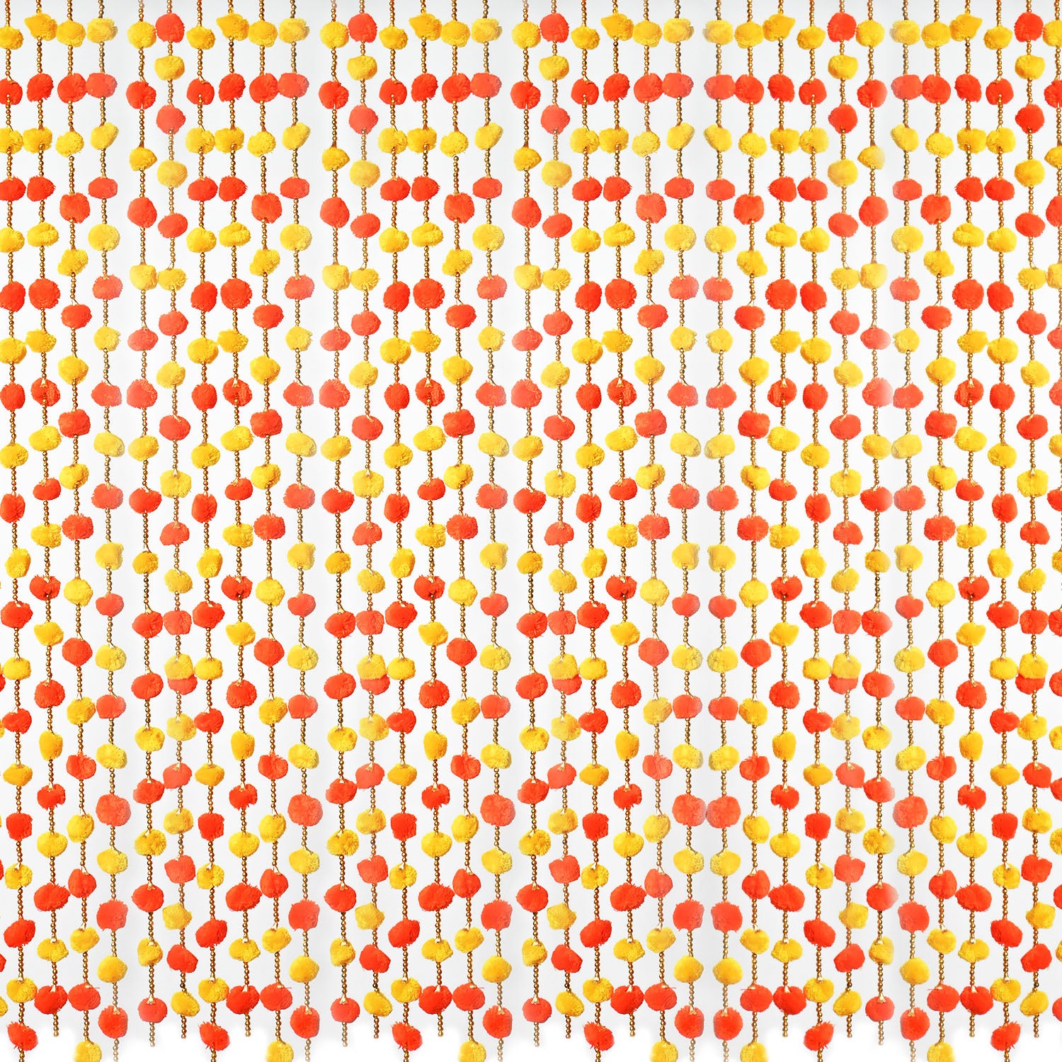 12 Pcs Artificial Yellow and Orange Multi Color Handmade 6 Feet Pom Pom Wedding Garland For Maiyun, Vivah, Nikkah, Shadi, Haldi Sangeet Mehndi Decoration - Riwaaz