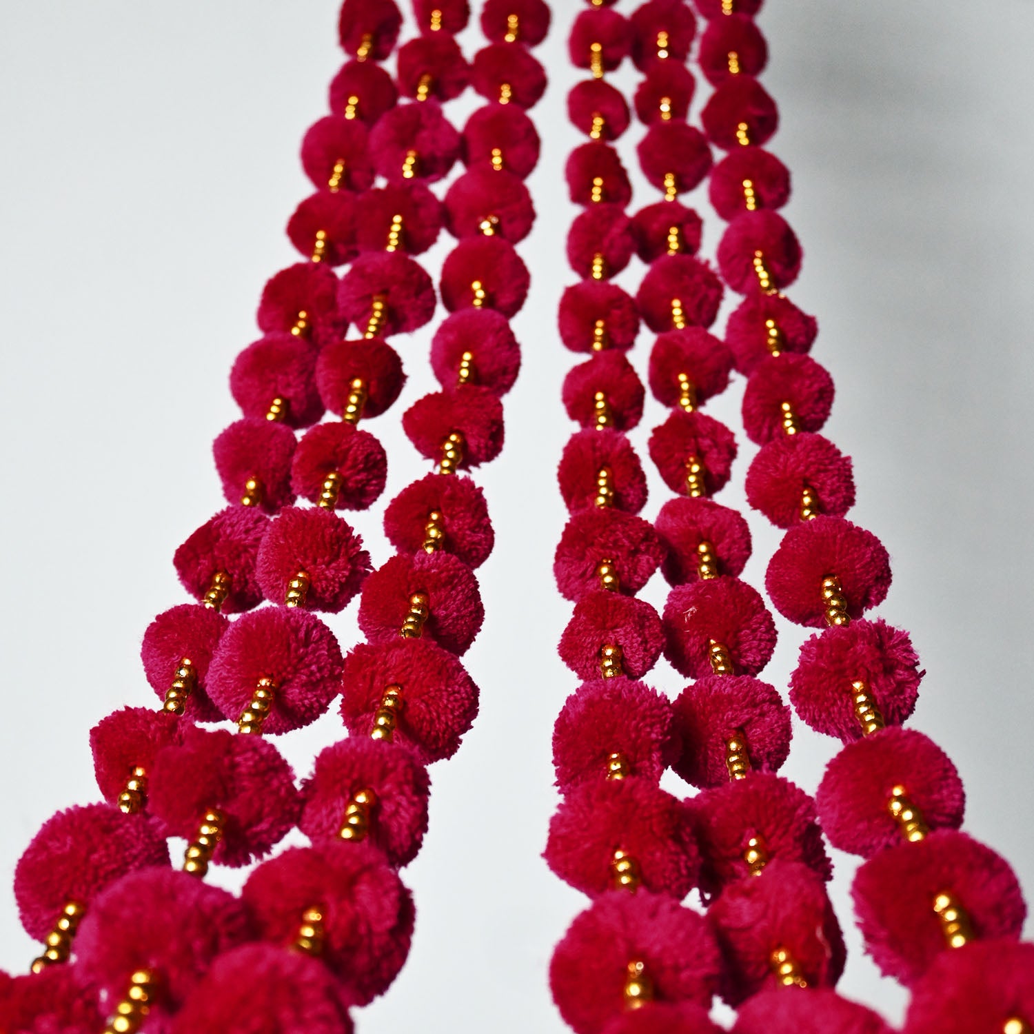 12 Pcs Artificial Maroon Handmade 6 Feet Pom Pom Wedding Garland For Maiyun, Vivah, Nikkah, Shadi, Haldi Sangeet Mehndi Decoration - Riwaaz