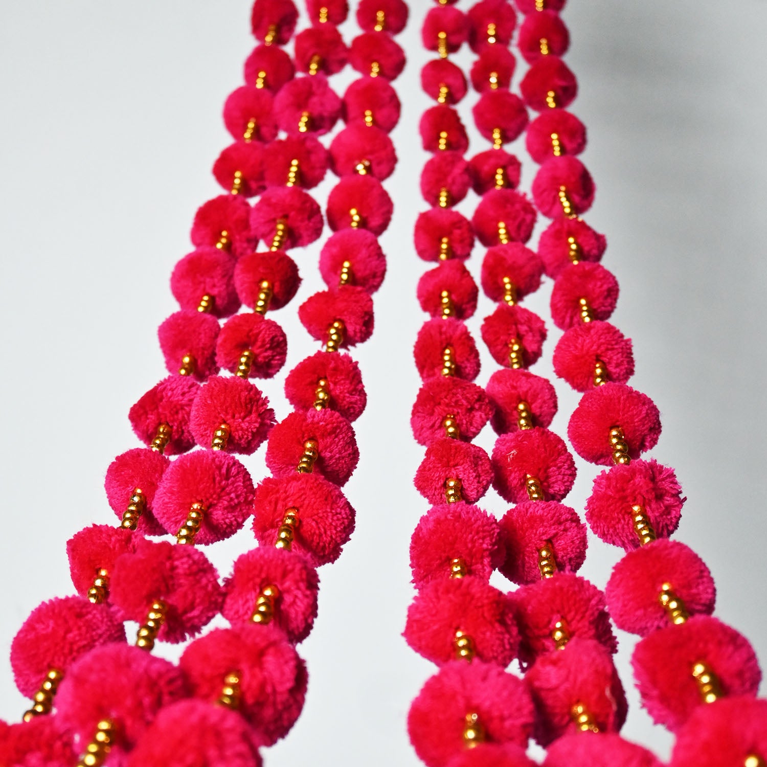 12 Pcs Artificial Red Color Handmade 6 Feet Pom Pom Wedding Garland For Maiyun, Vivah, Nikkah, Shadi, Haldi Sangeet Mehndi Decoration - Riwaaz