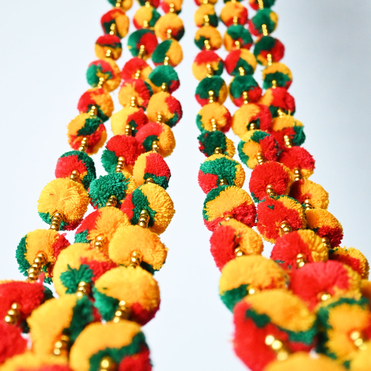 12 Pcs Artificial Multi Color Handmade 6 Feet Pom Pom Wedding Garland For Maiyun, Vivah, Nikkah, Shadi, Haldi Sangeet Mehndi Decoration - Riwaaz